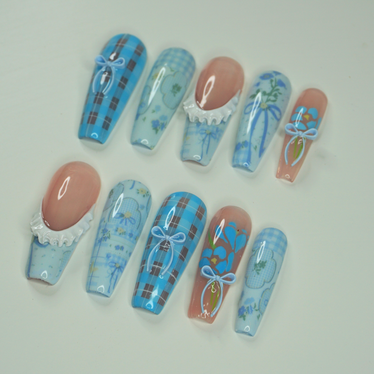 Sweet Coquette – Soft Blue Press-On Nails (Small Ballerina)