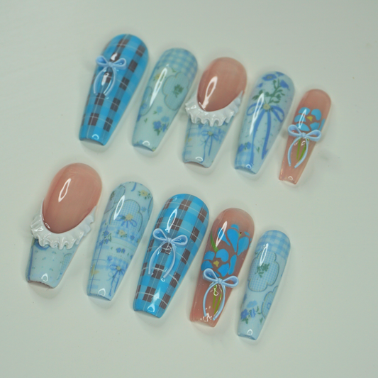 Sweet Coquette – Soft Blue Press-On Nails (Small Ballerina)