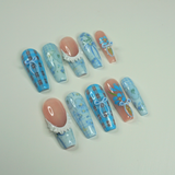 Sweet Coquette – Soft Blue Press-On Nails (Small Ballerina)