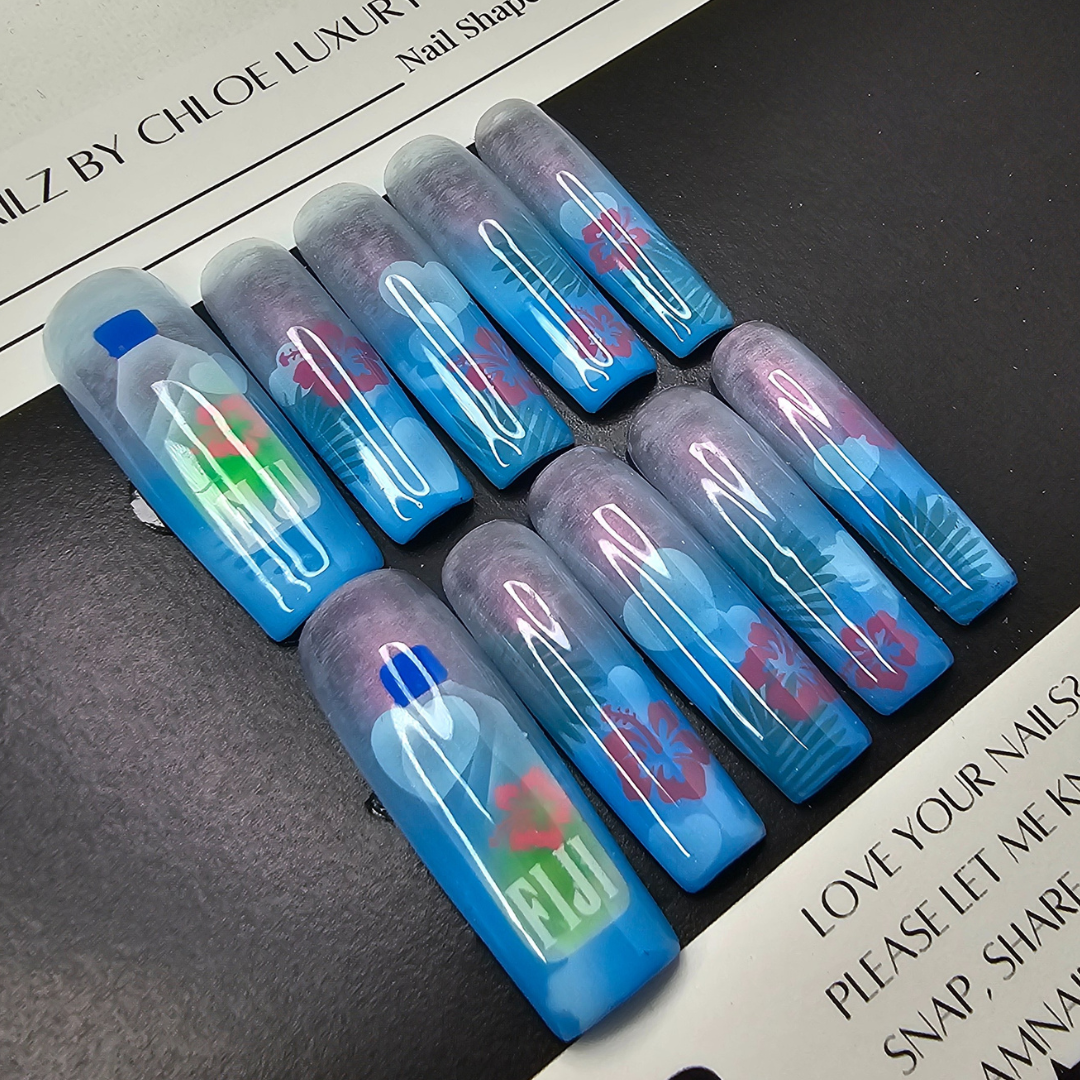 Ocean Apex - Krocaine-Style Airbrushed Killer Whale Press-On Nails (Medium Square) | Glam Nailz By Chloe