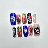 Set of colorful nail art designs on a white background
