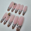 XL Oval Leopard French Press-On Nails with Jewels