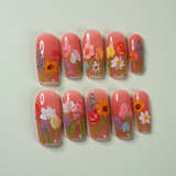 Wildflower Garden – Hand-Painted Press-On Nails (Small Square)