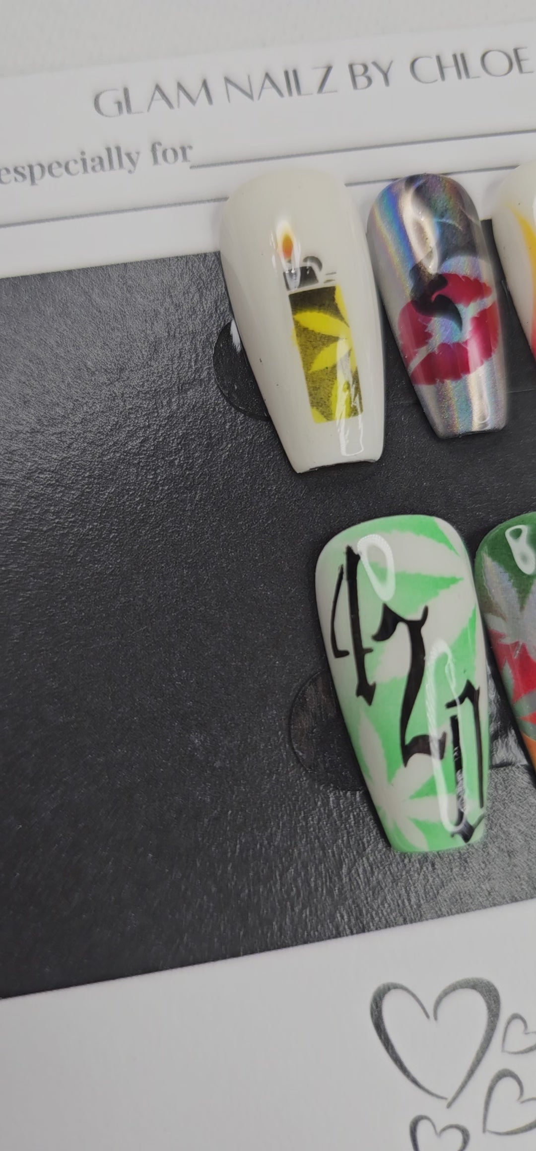 High Vibes - 420 Airbrushed Press-On Nails (Medium Ballerina) | Glam Nailz By Chloe
