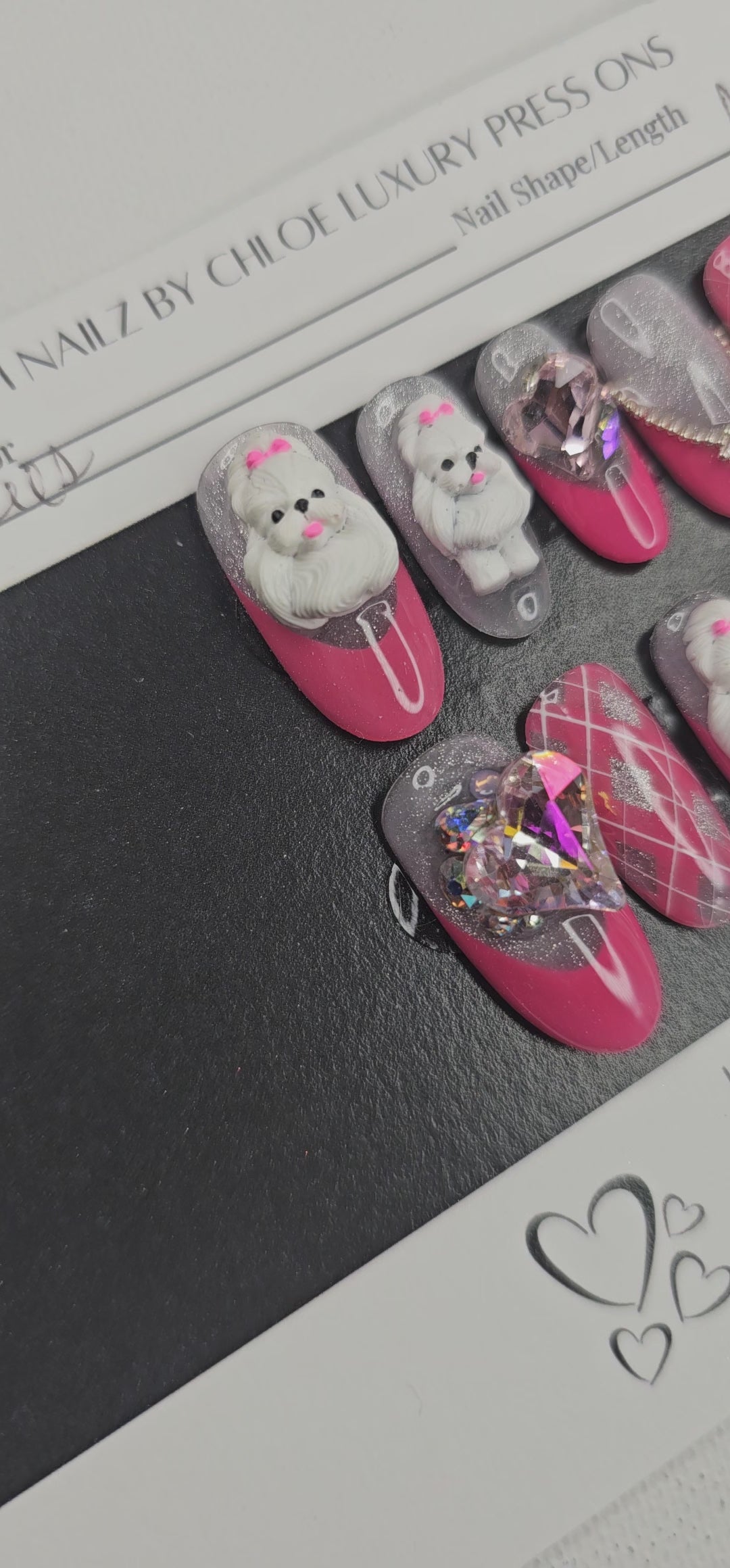 Puppy Glam - 3D Poodle, Plaid & Crystal Press-On Nails (Medium) | Glam Nailz By Chloe