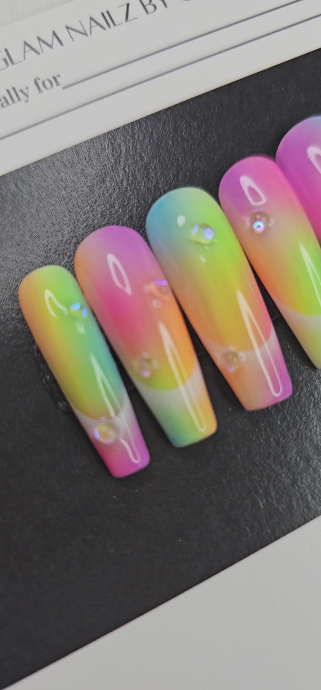 Neon Drip - Airbrushed Coffin Press-On Nails with Iridescent Jewels | Glam Nailz By Chloe