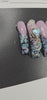 Medium XL Curved Square Airbrushed French Press-Ons | 3D Glitter Gel & Heart Charms | Luxe Glam Look