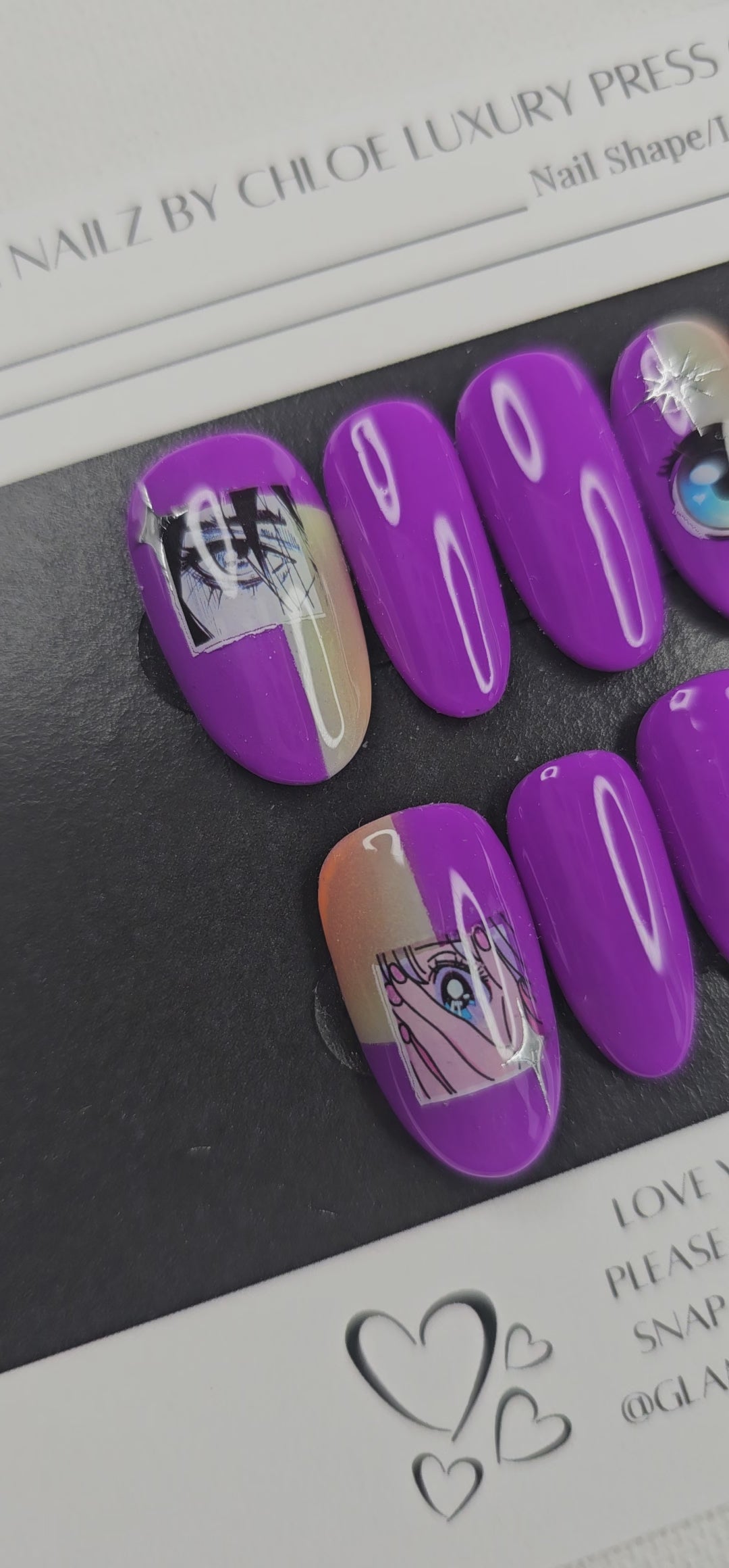 Anime Gaze - Purple Anime Accent Press-On Nails (Medium Round) | Glam Nailz By Chloe