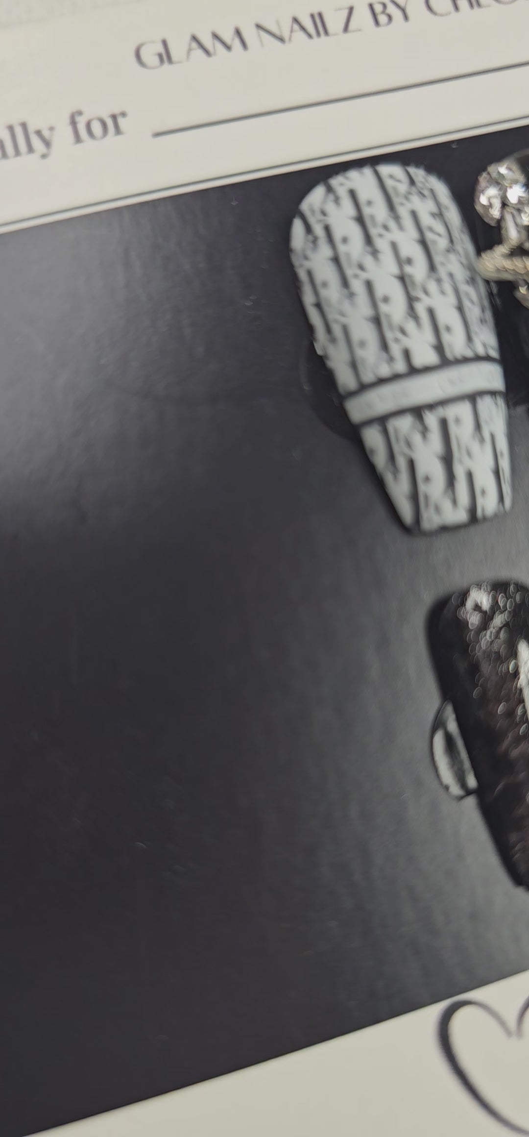 Dior-Inspired Luxury Black & White Press On Nails | Medium Coffin