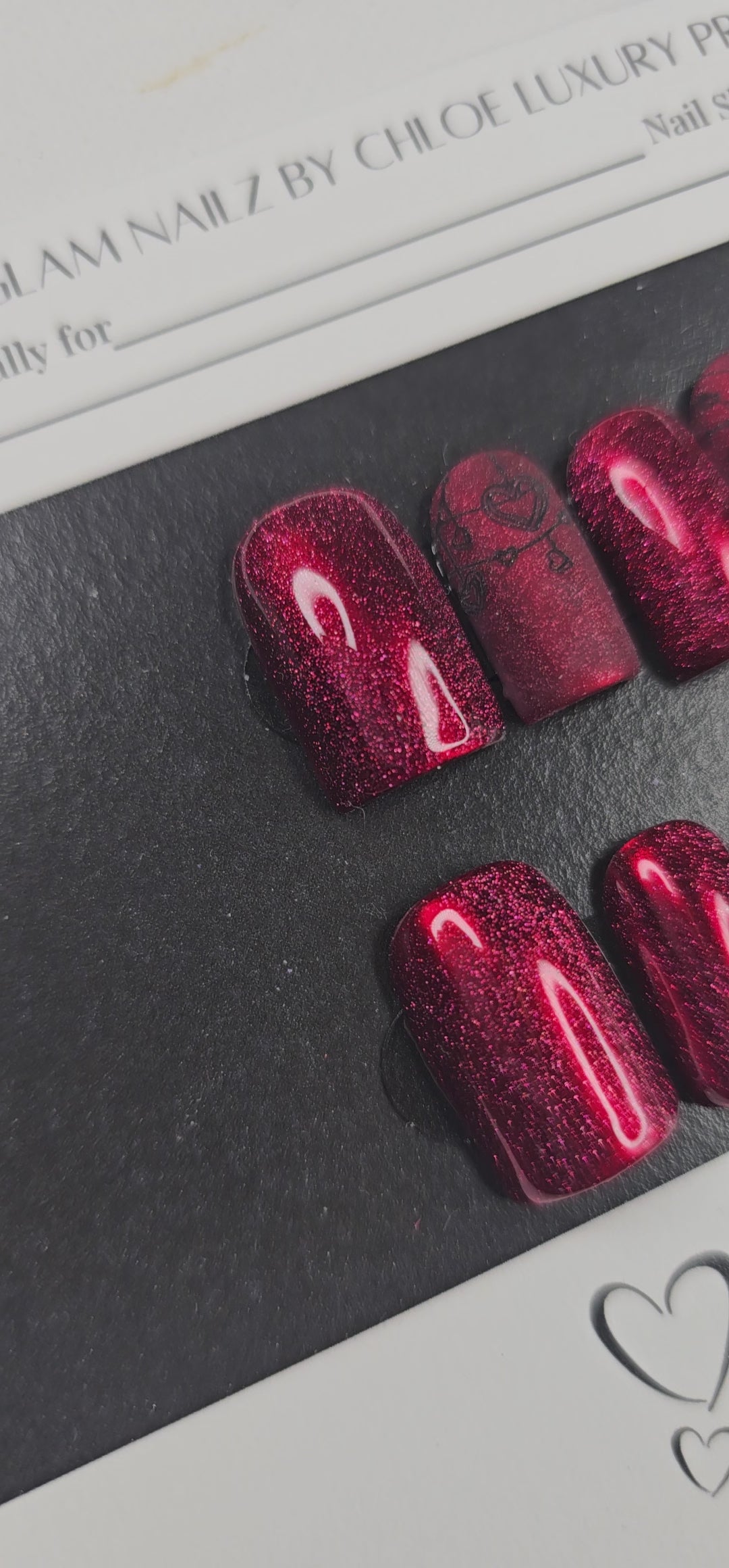 Crimson Love - Cat Eye Red Valentine’s Press-On Nails (Medium Square) | Glam Nailz By Chloe