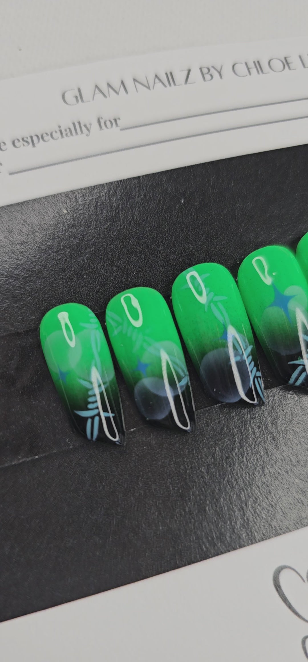 Electric Edge - Lipstick Press-On Nails with Neon Ombre & Barbed Wire (Medium) | Glam Nailz By Chloe