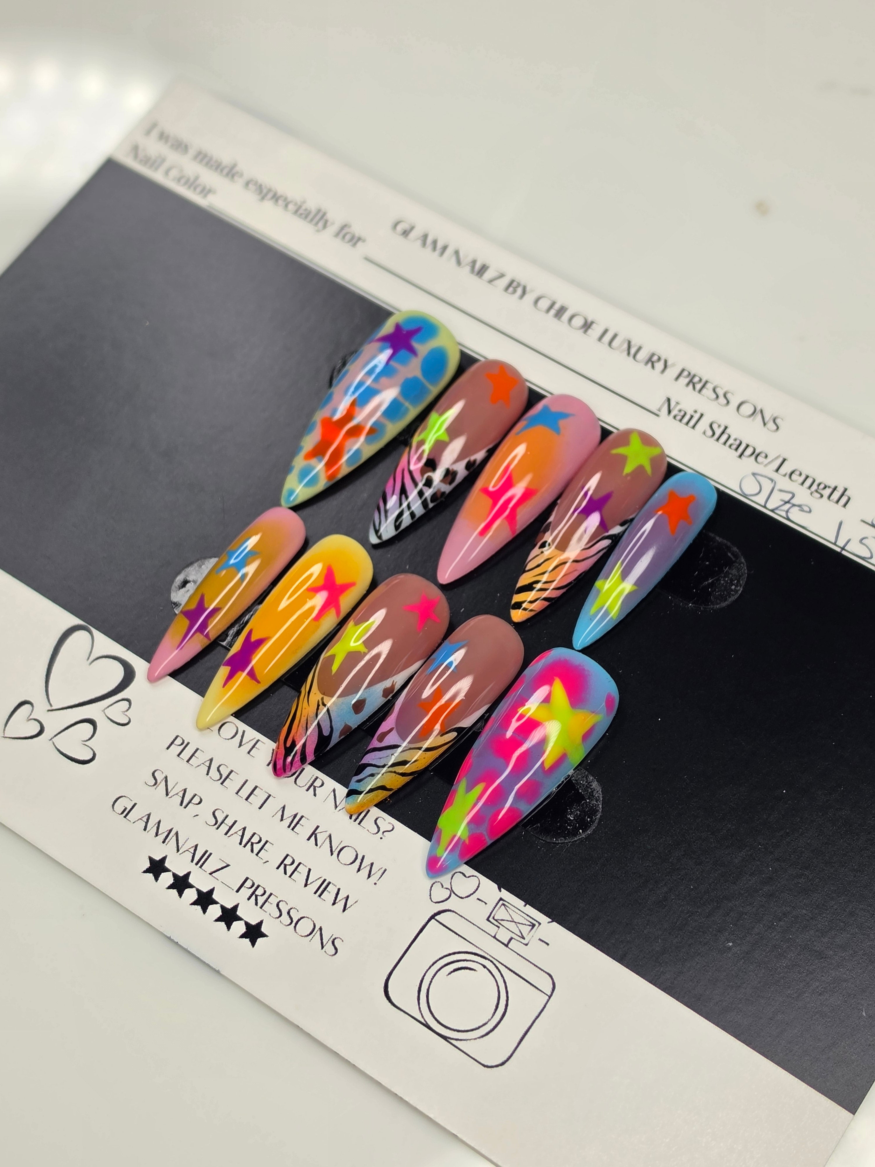 Neon Star Chaos — Luxury Press On Nails