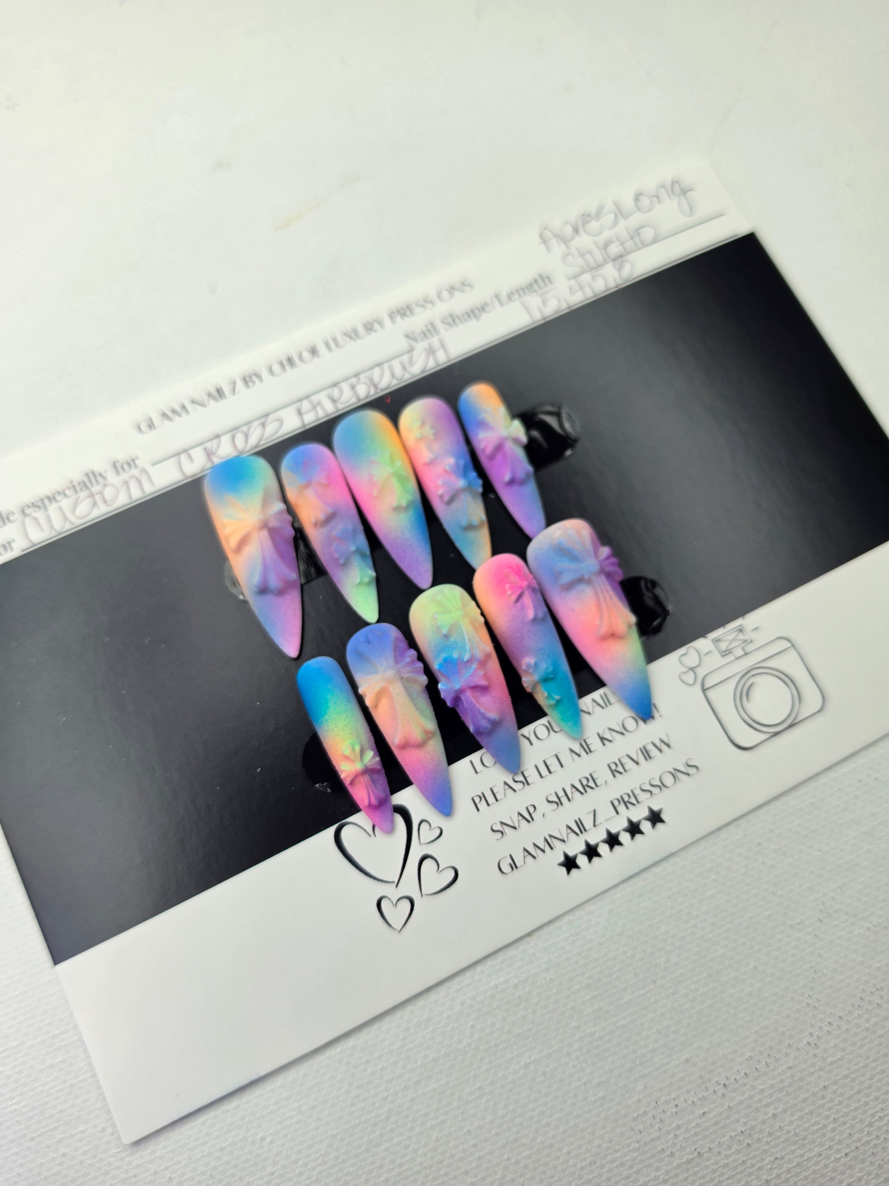 Neon Cross | Long Stiletto Press On Nails | Bold Neon Airbrush | 3D Cross Details | Handmade