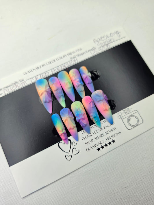 Neon Cross | Long Stiletto Press On Nails | Bold Neon Airbrush | 3D Cross Details | Handmade