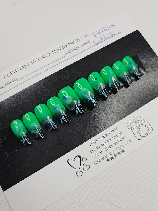 Electric Edge - Lipstick Press-On Nails with Neon Ombre & Barbed Wire (Medium) | Glam Nailz By Chloe