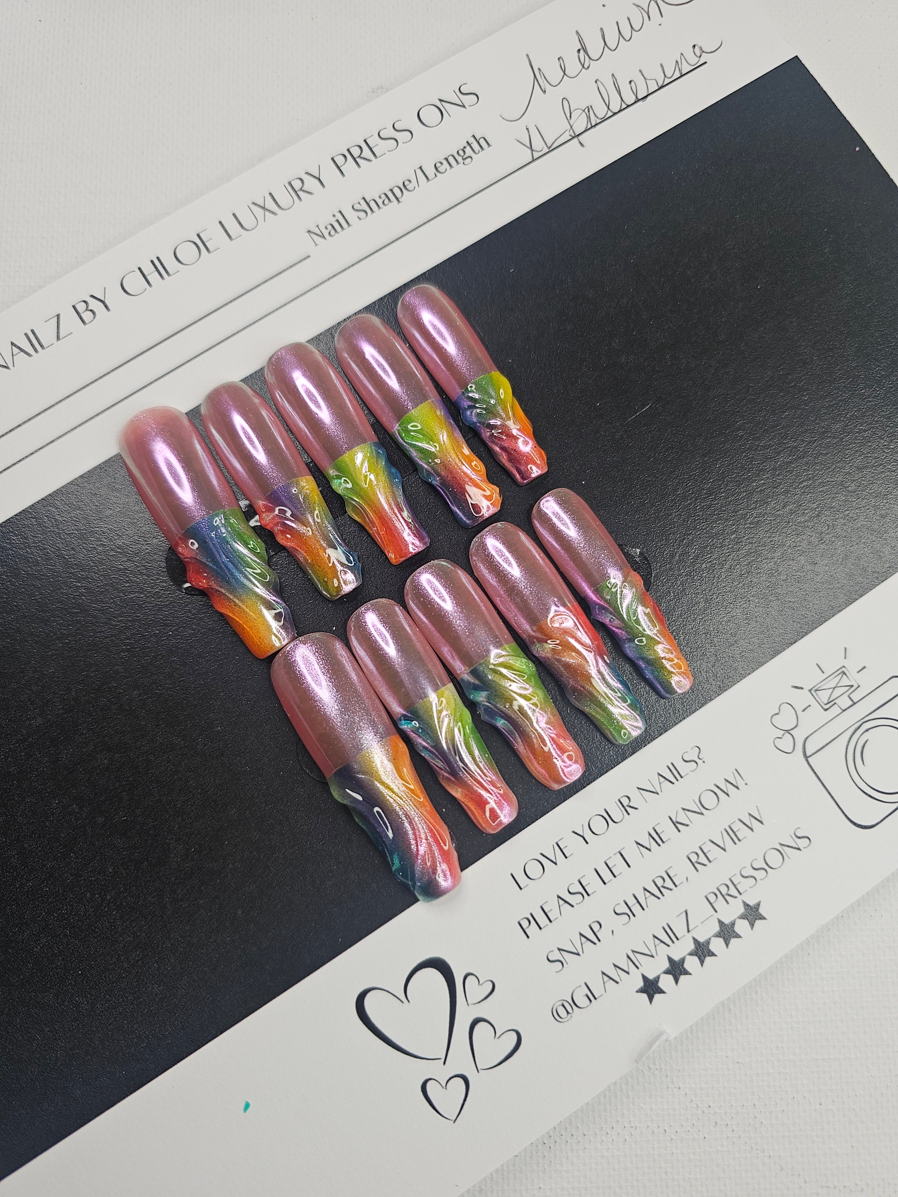 Prismatic Drip" XL Ballerina Press-On Nails – Medium Size ✨🌈