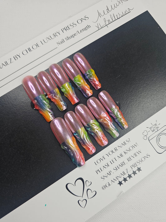 Prismatic Drip" XL Ballerina Press-On Nails – Medium Size ✨🌈