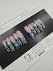 Medium XL Curved Square Airbrushed French Press-Ons | 3D Glitter Gel & Heart Charms | Luxe Glam Look