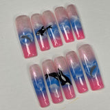 Ocean Dream" Orca & Dolphin Airbrush Press On Nails | XL Square Medium