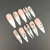 Long Stiletto Press On Nails | Ombre Crosses Chrome Rhinestones | Gothic Nail Art | Small