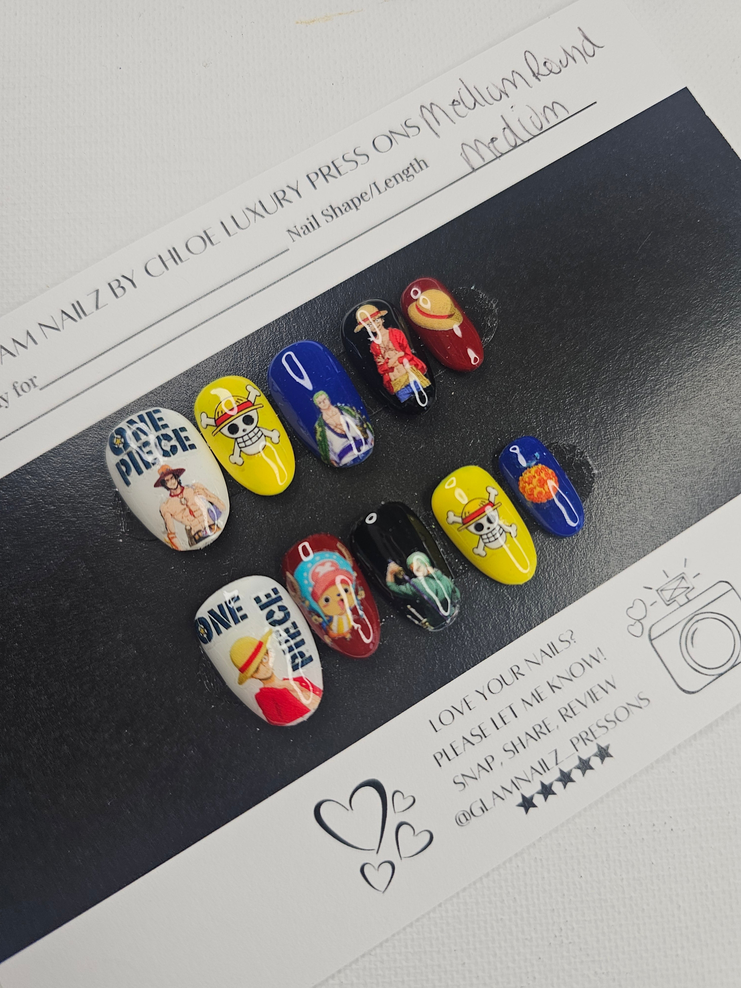 Pirate King - One Piece Anime Press-On Nails (Medium Round) | Glam Nailz By Chloe