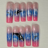 Ocean Dream" Orca & Dolphin Airbrush Press On Nails | XL Square Medium