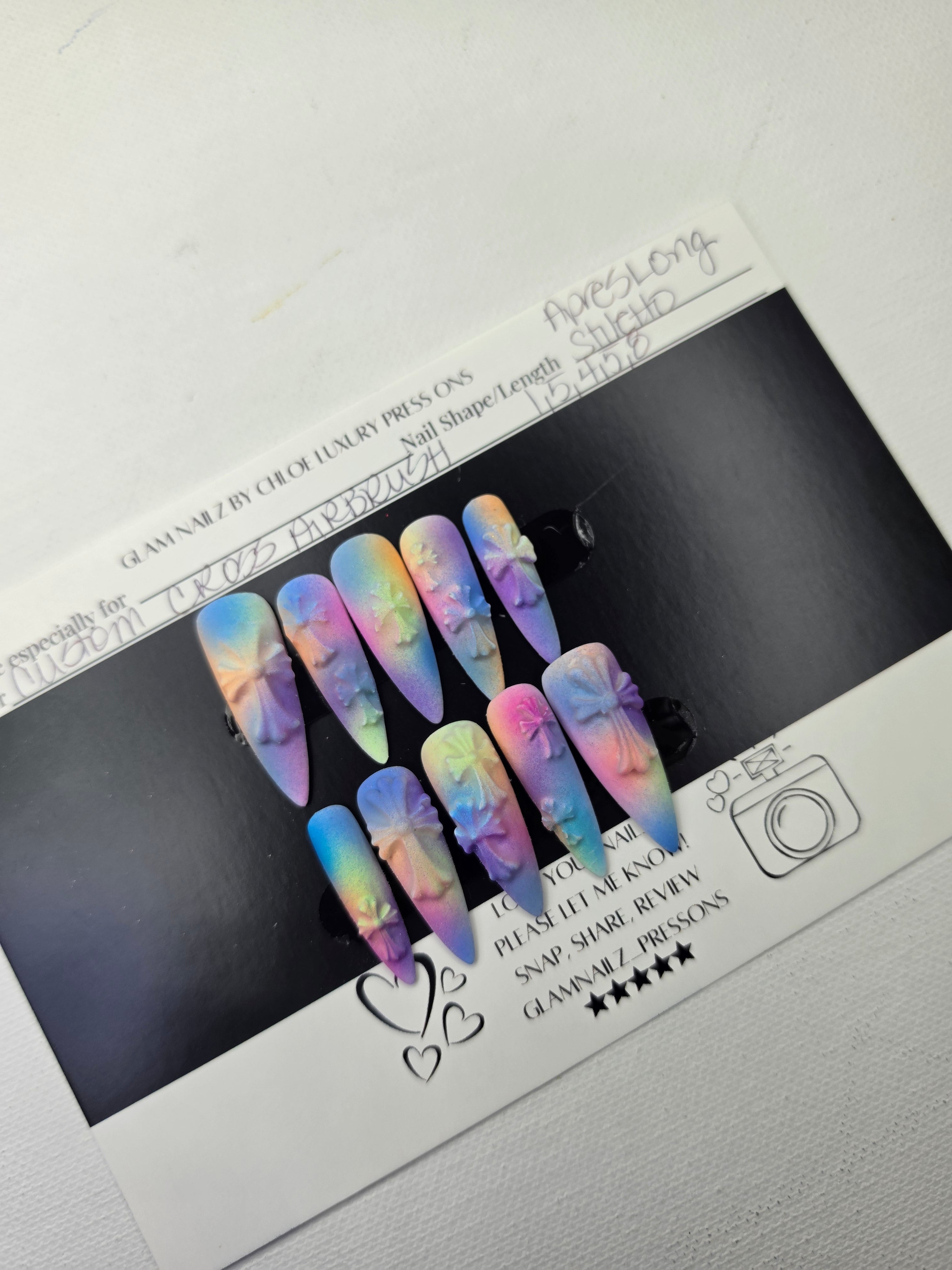 Neon Cross | Long Stiletto Press On Nails | Bold Neon Airbrush | 3D Cross Details | Handmade
