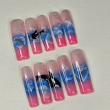 Ocean Dream" Orca & Dolphin Airbrush Press On Nails | XL Square Medium
