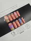 Bloom Luxe - Airbrushed Spring Floral Press-On Nails with Crystals (Medium Square) | Glam Nailz By Chloe