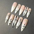 Long Stiletto Press On Nails | Ombre Crosses Chrome Rhinestones | Gothic Nail Art | Small
