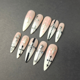 Long Stiletto Press On Nails | Ombre Crosses Chrome Rhinestones | Gothic Nail Art | Small