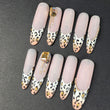 Cheetah French Press On Nails | XL Oval Leopard Print Crystal Charm | Luxury Nail Art | Medium