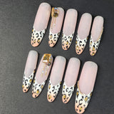 Cheetah French Press On Nails | XL Oval Leopard Print Crystal Charm | Luxury Nail Art | Medium