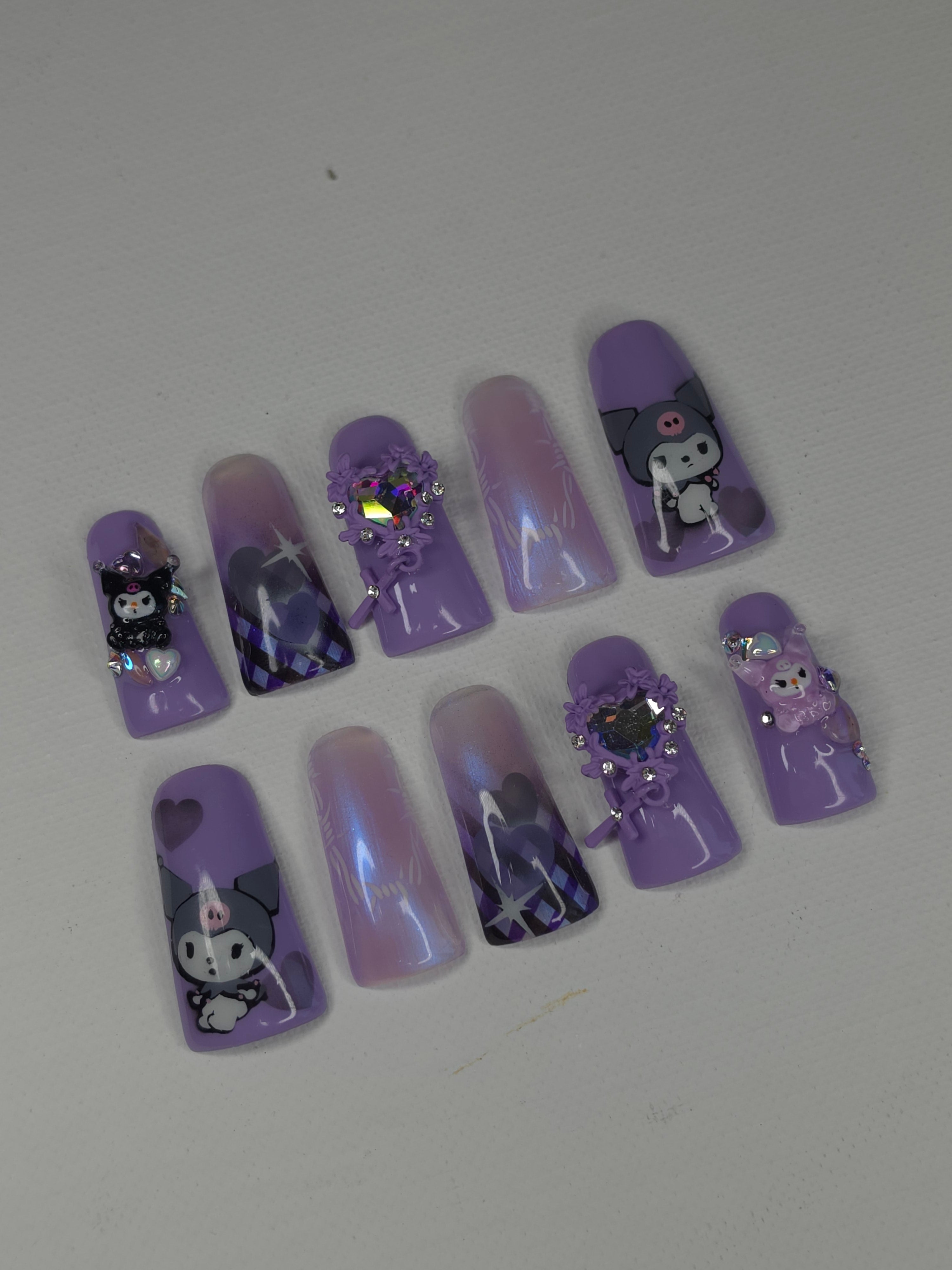 Little Devil" Kuromi Duck Press On Nails | Long Square
