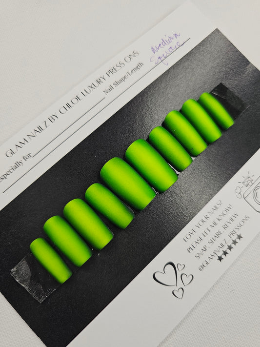 Neon Surge - Airbrushed Green Ombre Press-On Nails (Medium Square) | Glam Nailz By Chloe