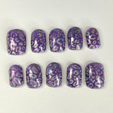 Purple Cheetah Press On Nails | Holographic Chrome Leopard Print Glitter | Short Square Oval | Medium