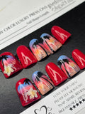 Tropical Sunset Paradise | Short Medium Duck Press On Nails | 90s Vibes | Airbrush Art | Handmade