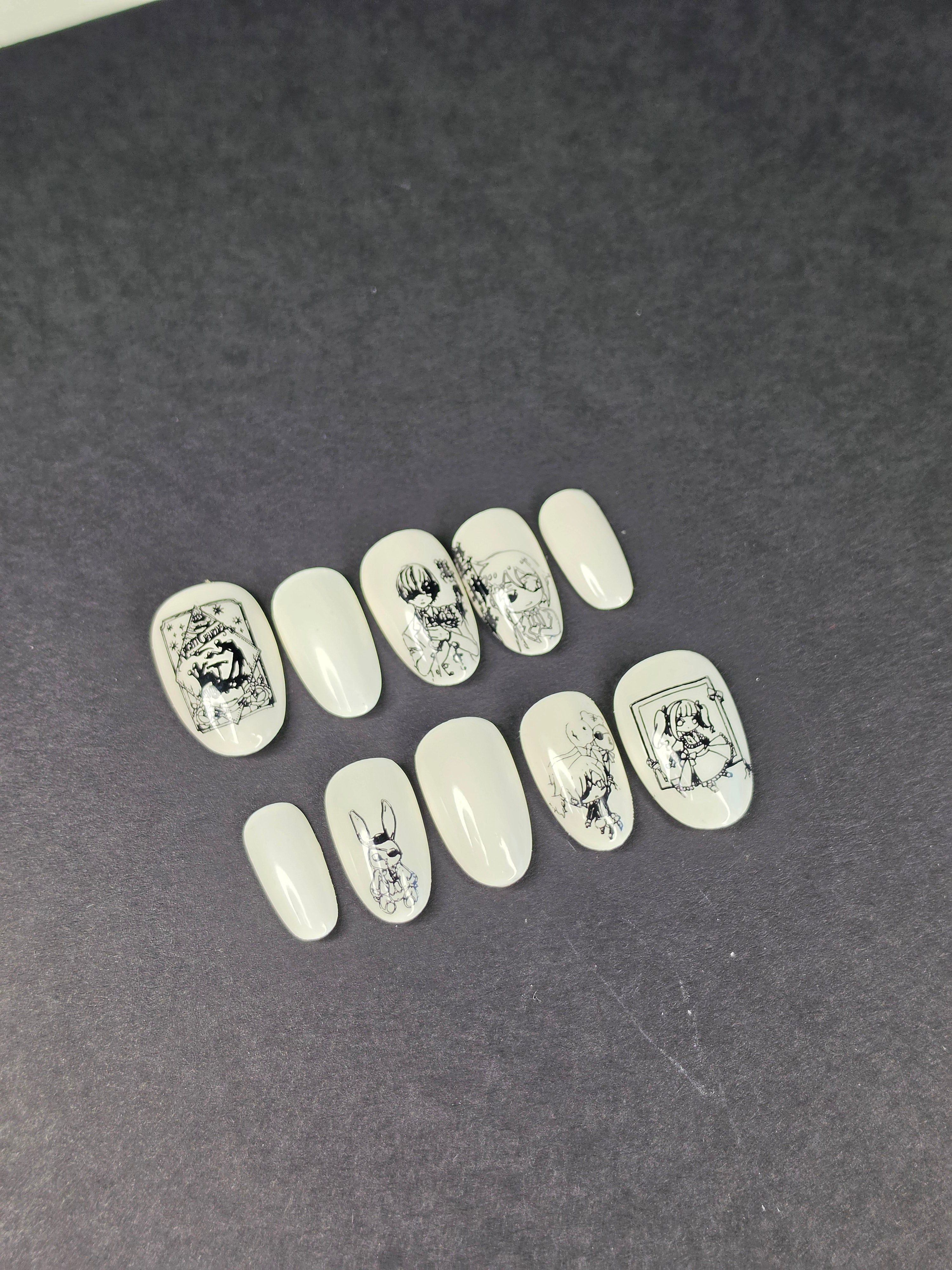 Cursed Cutie" Gothic Anime Press On Nails | Après Medium Short Round