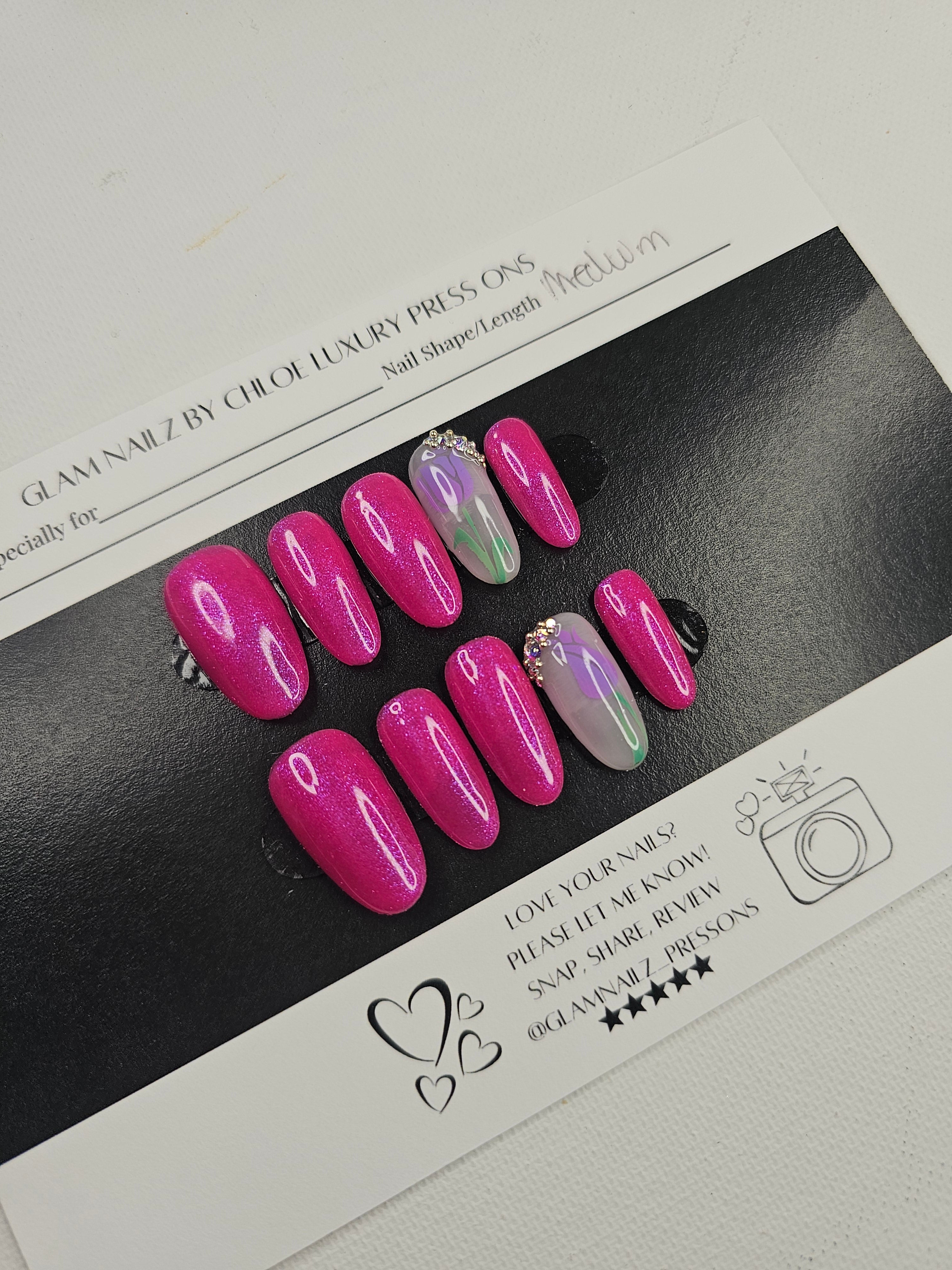 Blossom Glow - Spring Floral Press-On Nails (Medium) | Glam Nailz By Chloe