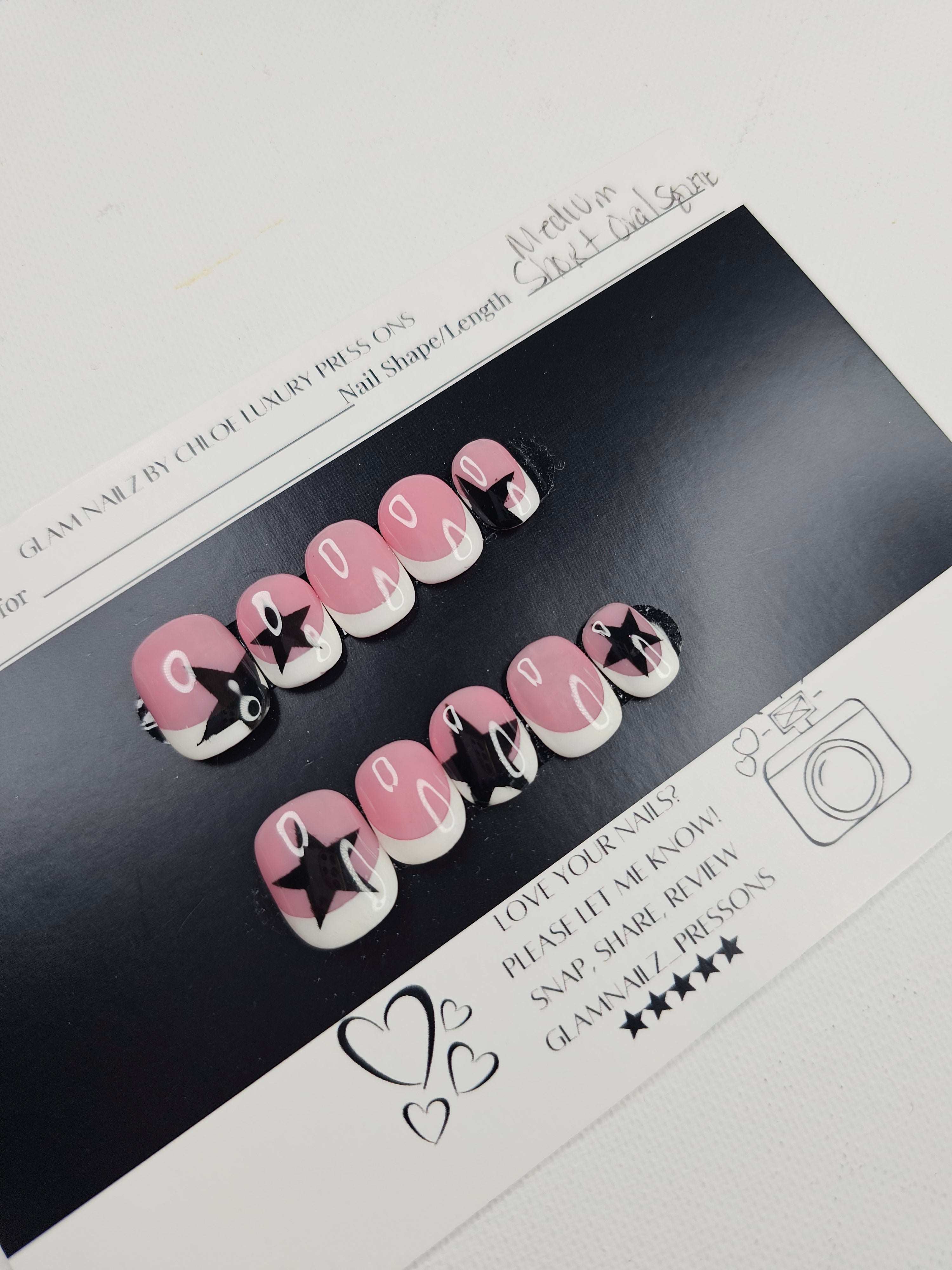 French Short Star Press-On Nails (Medium, Oval Square)