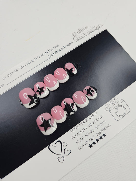 French Short Star Press-On Nails (Medium, Oval Square)