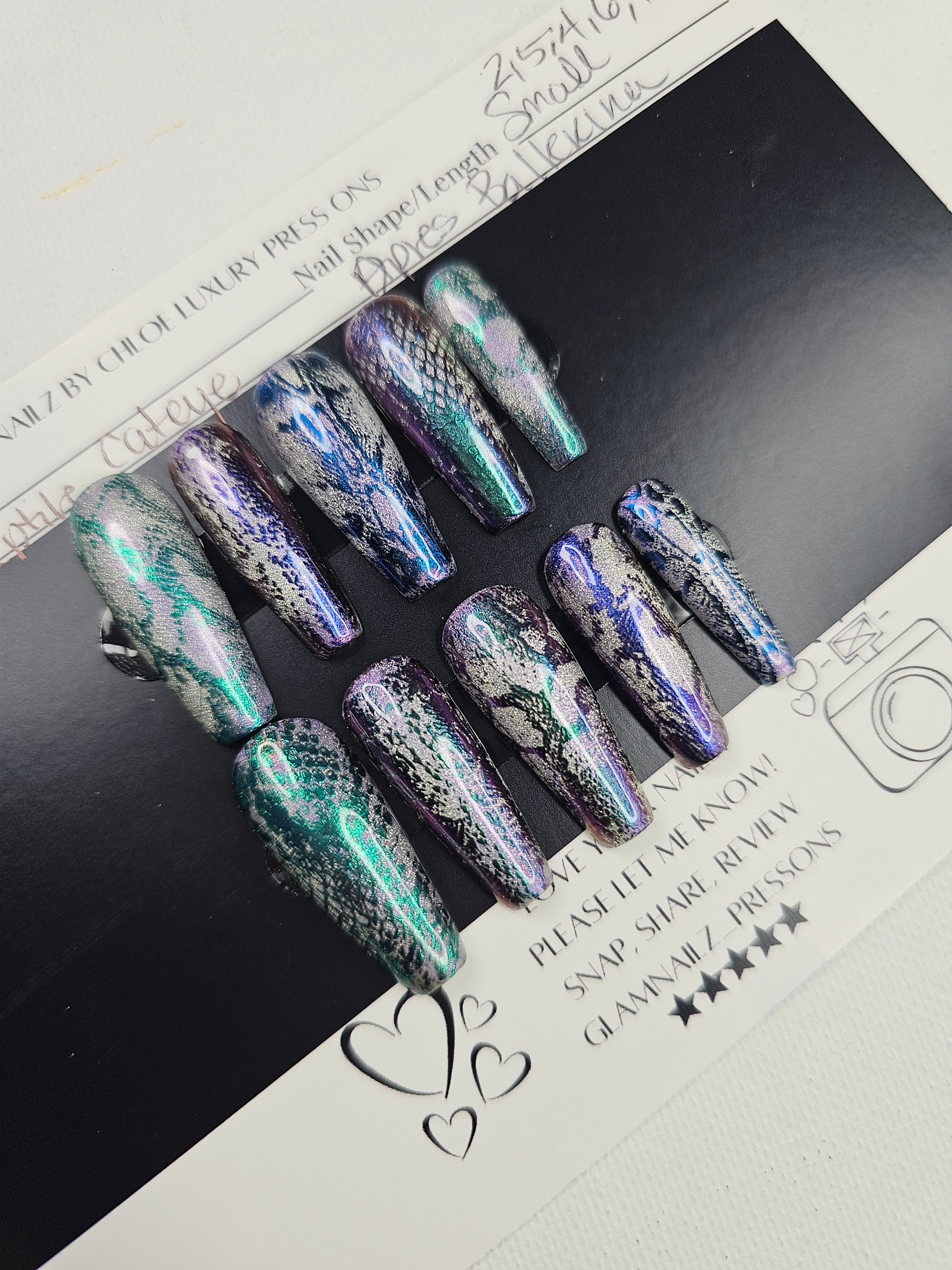 Chrome Reptile – One-of-a-Kind Press-On Nails (Small Ballerina)