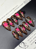 Wild Star | Medium Stiletto Press On Nails | Cat Eye Brown Zebra Print | Hot Pink Textured Stars | Handmade