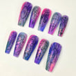 Cathedral Window Press On Nails | Rainbow Watercolor Cat Eye Ballerina | Stained Glass Nail Art | Medium