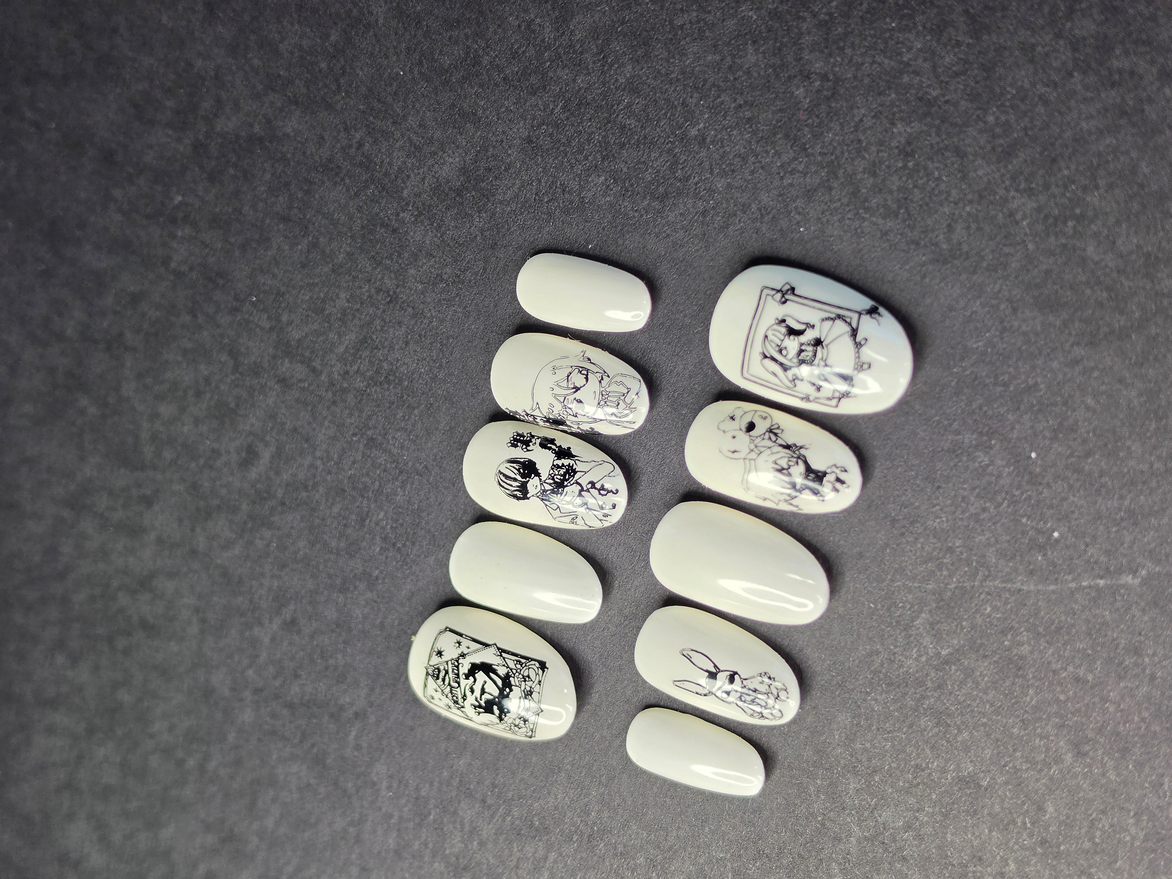Cursed Cutie" Gothic Anime Press On Nails | Après Medium Short Round