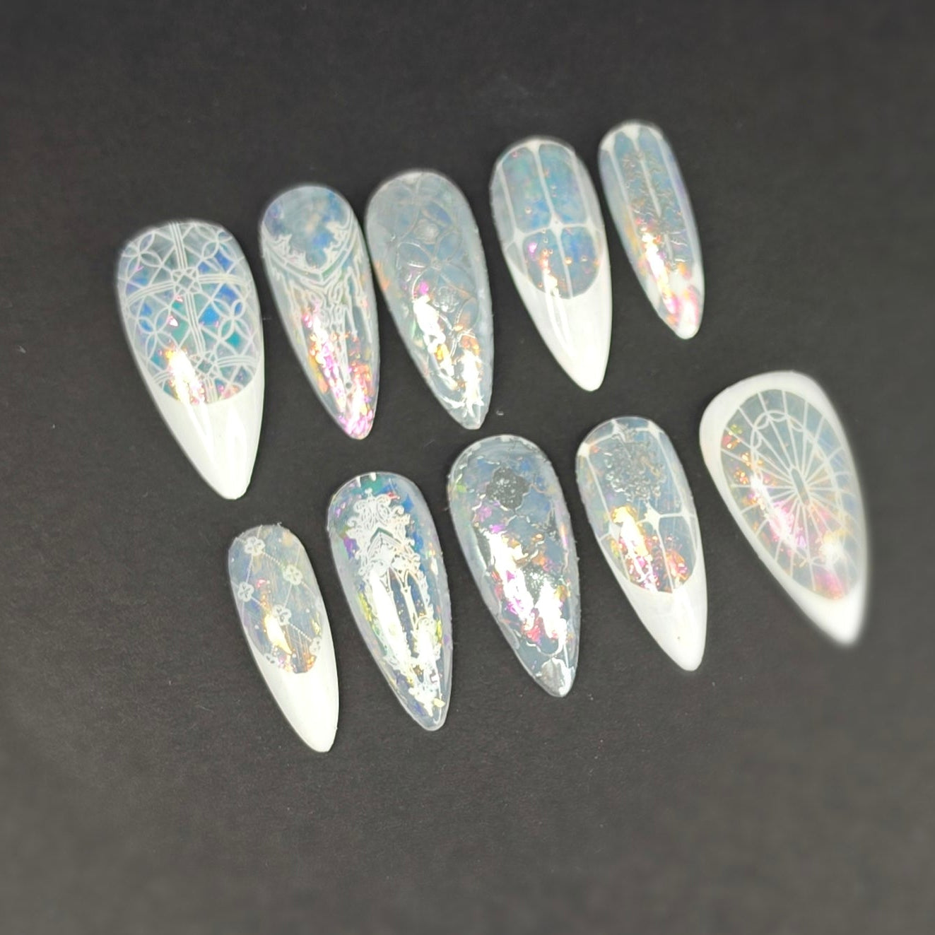 Cathedral Chrome Press On Nails | Iridescent Flake Stiletto | Stained Glass Nail Art | Medium