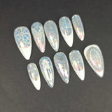 Cathedral Chrome Press On Nails | Iridescent Flake Stiletto | Stained Glass Nail Art | Medium