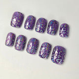 Purple Cheetah Press On Nails | Holographic Chrome Leopard Print Glitter | Short Square Oval | Medium