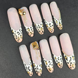 Cheetah French Press On Nails | XL Oval Leopard Print Crystal Charm | Luxury Nail Art | Medium