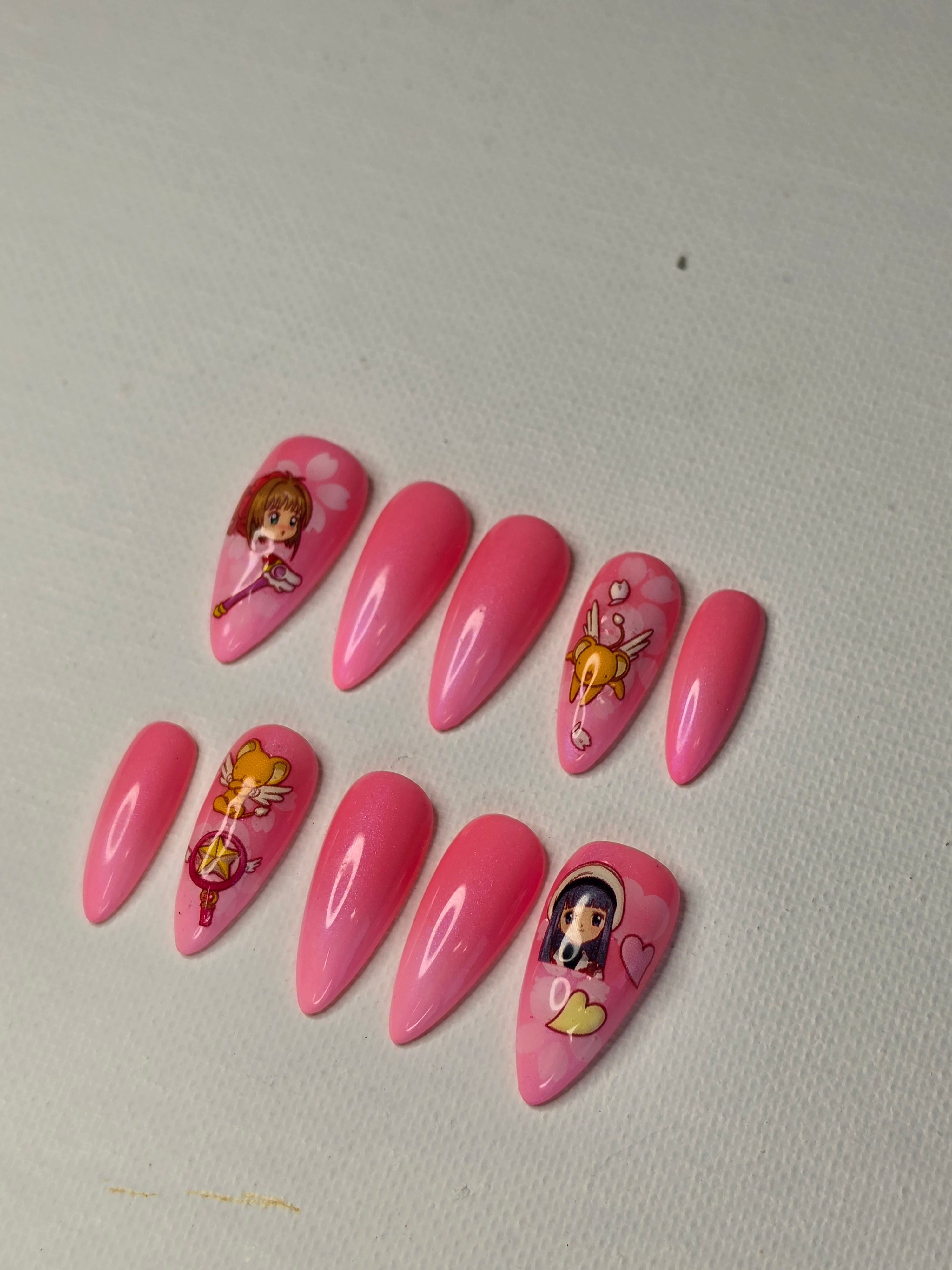 Sakura Magic" Cardcaptor Anime Press On Nails | Après Medium Stiletto